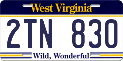 WV license plate 2TN830