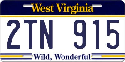 WV license plate 2TN915