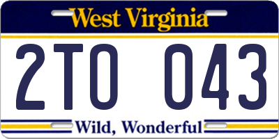 WV license plate 2TO043