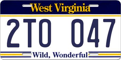 WV license plate 2TO047