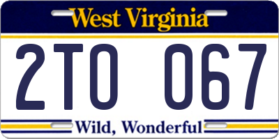WV license plate 2TO067