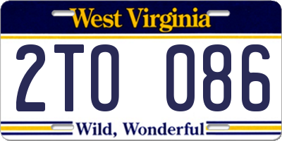 WV license plate 2TO086