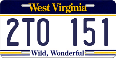 WV license plate 2TO151