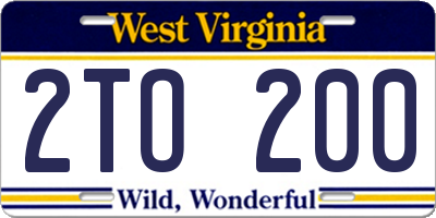 WV license plate 2TO200