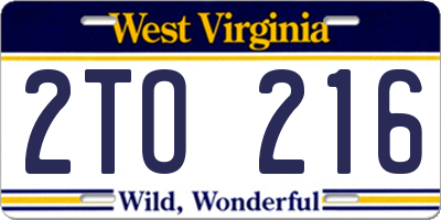 WV license plate 2TO216