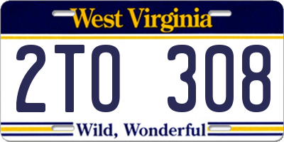WV license plate 2TO308