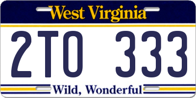 WV license plate 2TO333