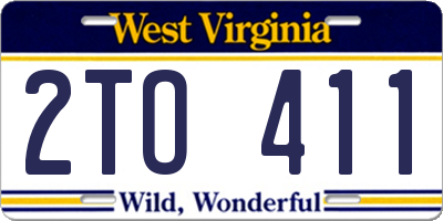 WV license plate 2TO411