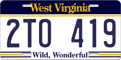 WV license plate 2TO419
