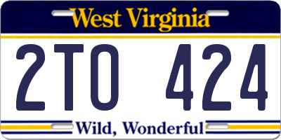 WV license plate 2TO424