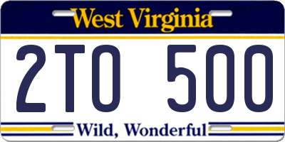 WV license plate 2TO500