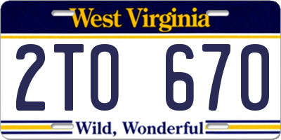 WV license plate 2TO670