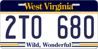 WV license plate 2TO680