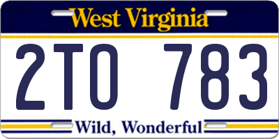 WV license plate 2TO783