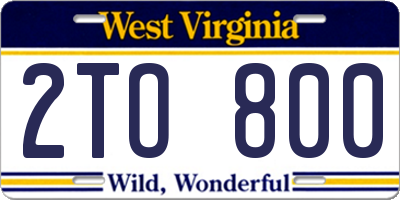 WV license plate 2TO800