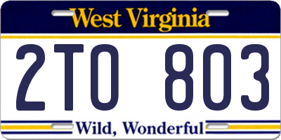 WV license plate 2TO803