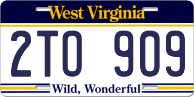 WV license plate 2TO909
