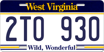 WV license plate 2TO930