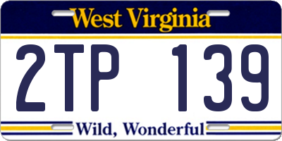 WV license plate 2TP139