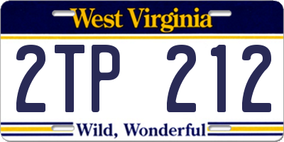 WV license plate 2TP212