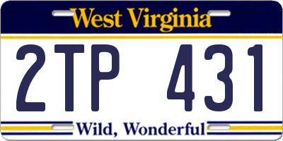 WV license plate 2TP431