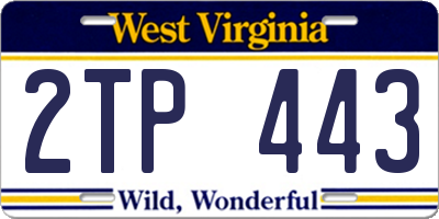 WV license plate 2TP443