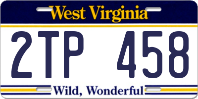 WV license plate 2TP458