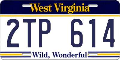 WV license plate 2TP614