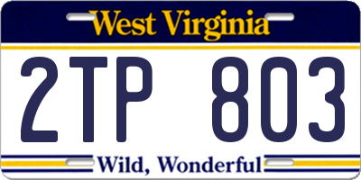 WV license plate 2TP803