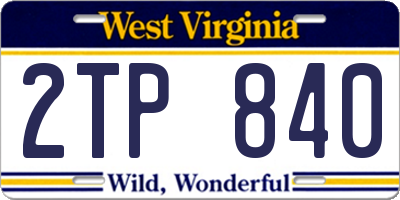 WV license plate 2TP840