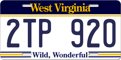 WV license plate 2TP920