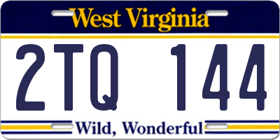 WV license plate 2TQ144