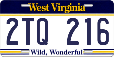 WV license plate 2TQ216