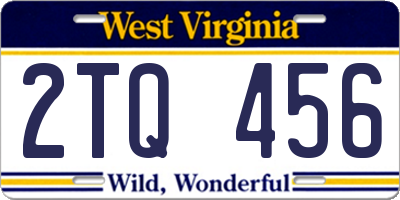 WV license plate 2TQ456