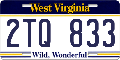 WV license plate 2TQ833