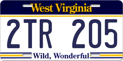 WV license plate 2TR205