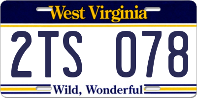 WV license plate 2TS078