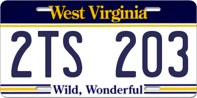 WV license plate 2TS203