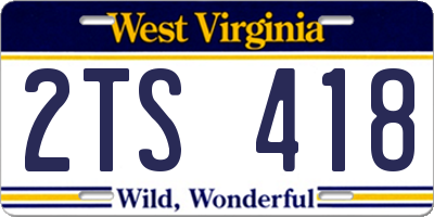 WV license plate 2TS418