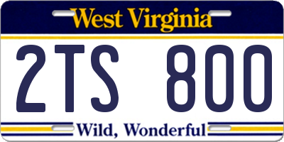 WV license plate 2TS800