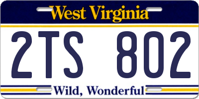 WV license plate 2TS802