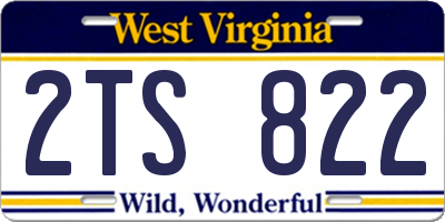 WV license plate 2TS822