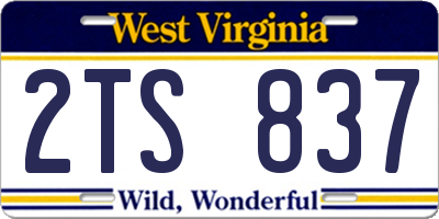 WV license plate 2TS837
