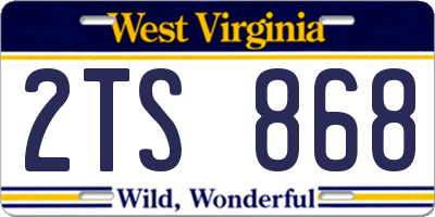 WV license plate 2TS868