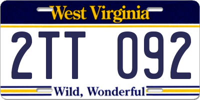 WV license plate 2TT092
