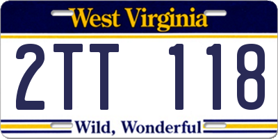 WV license plate 2TT118