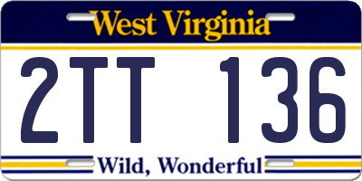WV license plate 2TT136