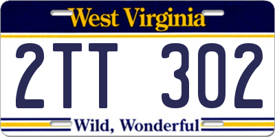 WV license plate 2TT302