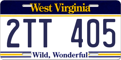 WV license plate 2TT405