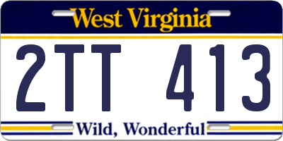 WV license plate 2TT413